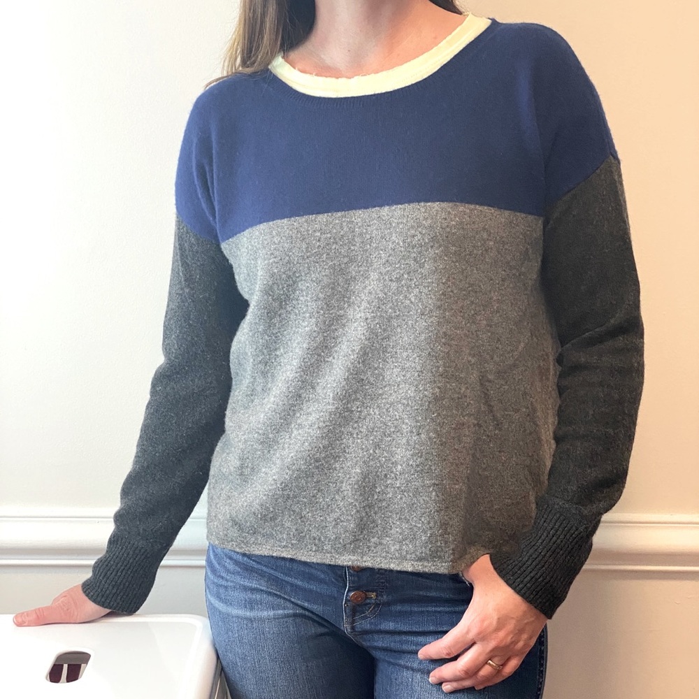 Lockhart  100% Cashmere color-block crew sweater L